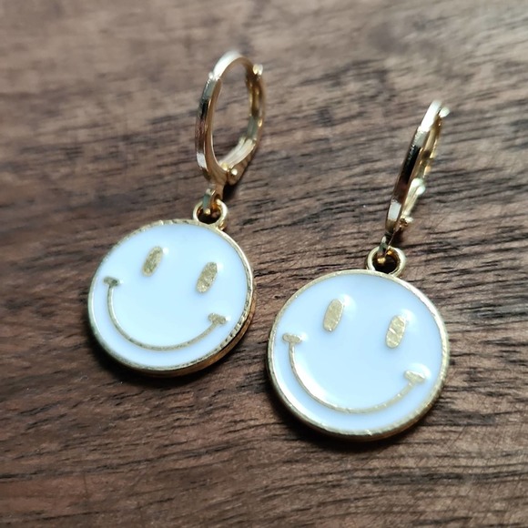 Smiley Hoop Dangle Earrings - Picture 5 of 5